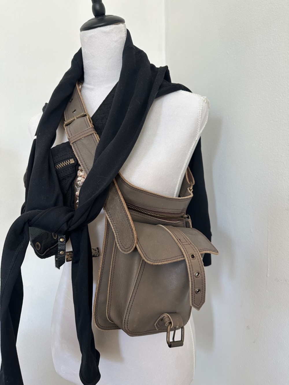 Brown vegan Leather Crossbody Belt Bag